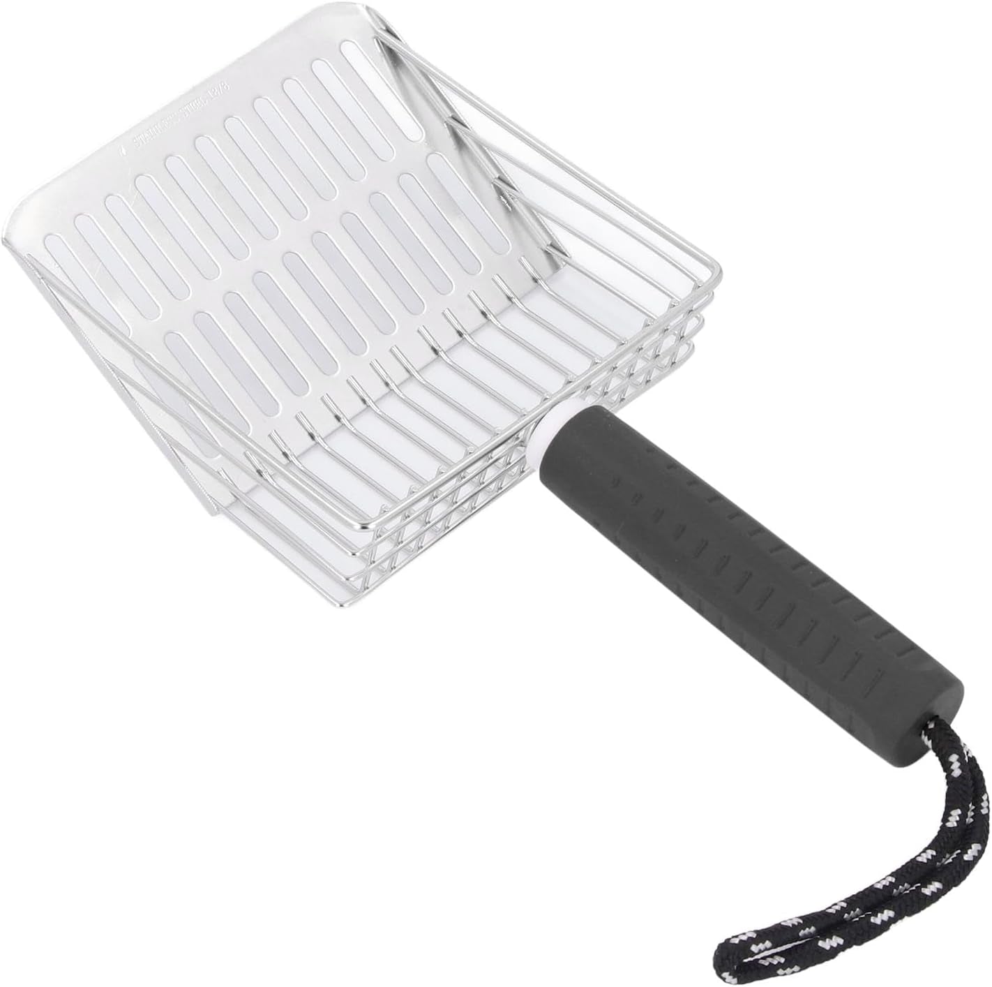 304 Stainless Steel Cat Litter Scoop | Removable Handle & Quick Filtration | Litter Box Scooper for Cats/Gardening/Beach | Sturdy & Non - Tarnishing (Black)