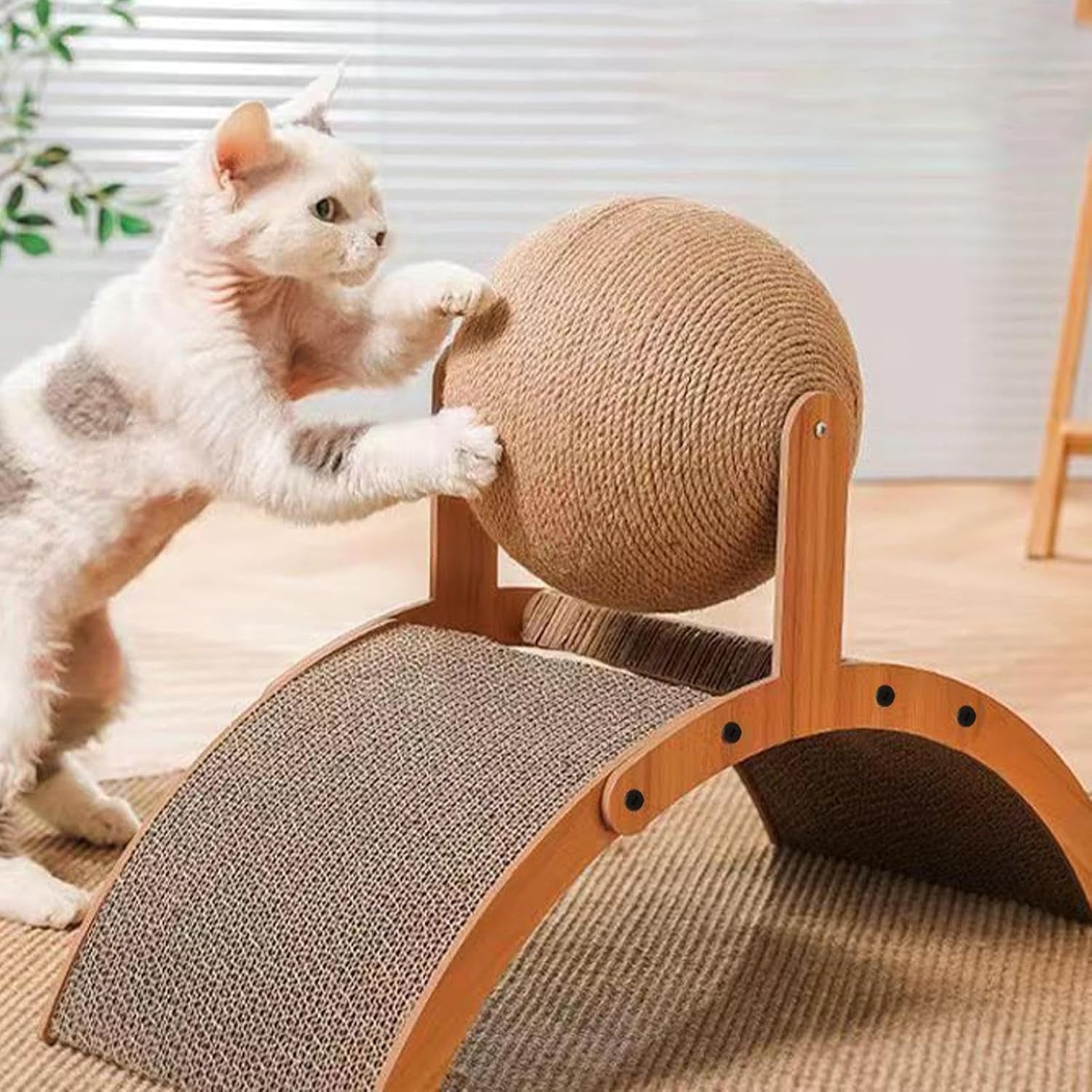 Cat Scratching Ball - Interactive Kitten Toys | Cat Scratching Ball | Pet Scratch Toy | Vertical Scratcher with Corrugated Base Interactive Kitten Toy for Multi-Play Rest Living Room Window Senior Pat | Cat Scratching Board for Indoor Bedroom Living Room Home House Balcony Patio Outdoor Kitten