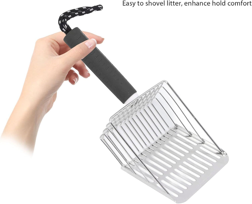 304 Stainless Steel Cat Litter Scoop | Removable Handle & Quick Filtration | Litter Box Scooper for Cats/Gardening/Beach | Sturdy & Non - Tarnishing (Black)