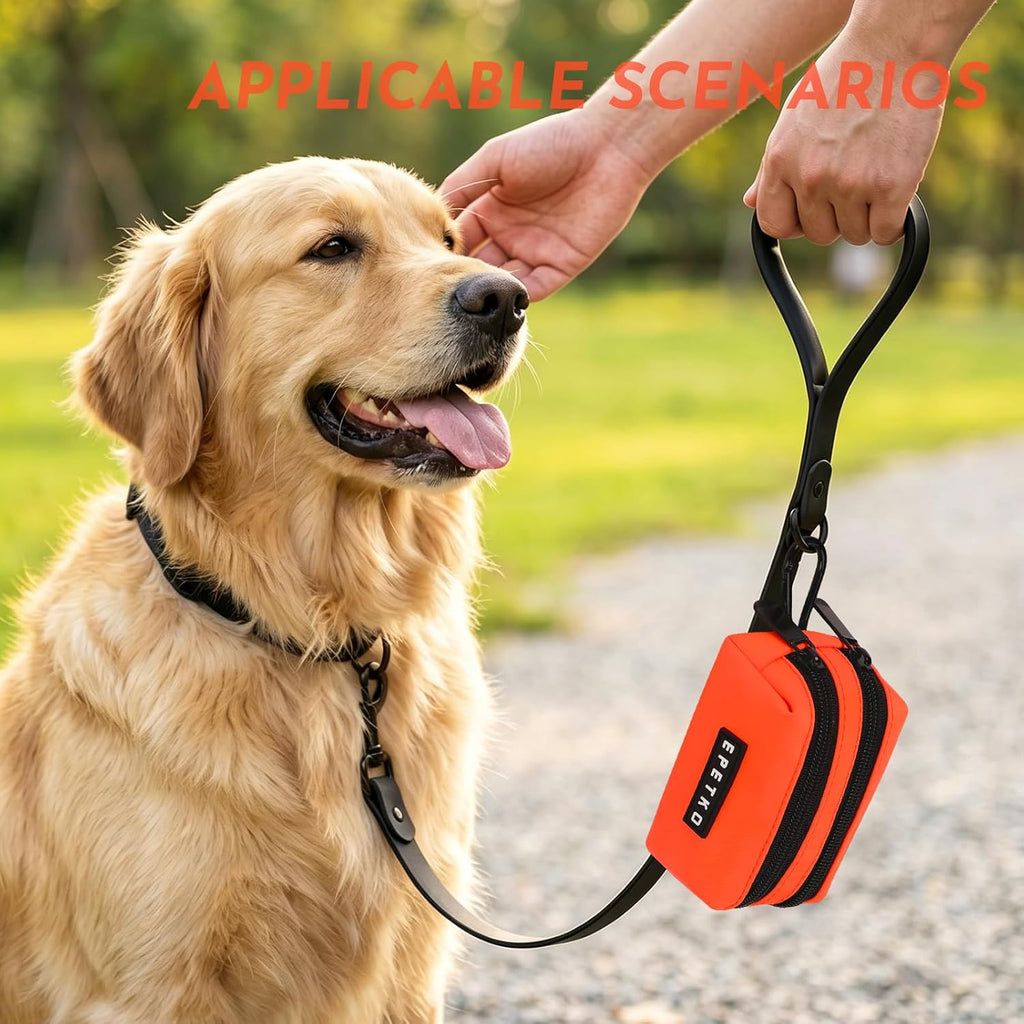 Small Dog Treat Bags, Dog Treat Pouch with Double-Zip Pocket and Four-Button Closure, Waterproof Durable Treats Pouch with 1 Roll of Dog Waste Bags（Orange）