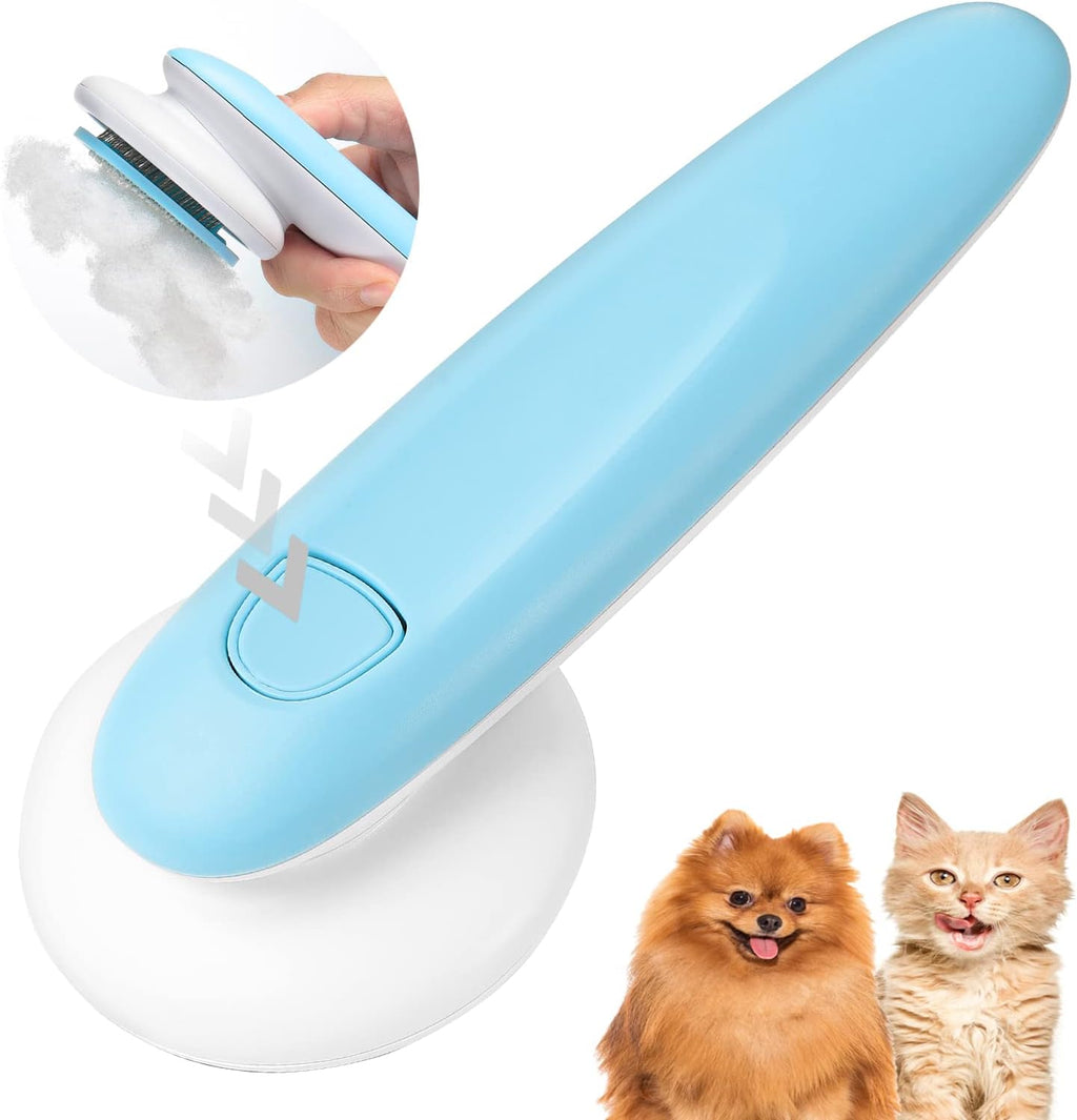Pet Brush, Dog Brush, Cat Brush, Hair Remover, Pet Brush, Self-Cleaning Slicker Brush, Soft Stainless Steel Bristles, Quickly Remove Matted Hair, Grooming Brush (Blue)
