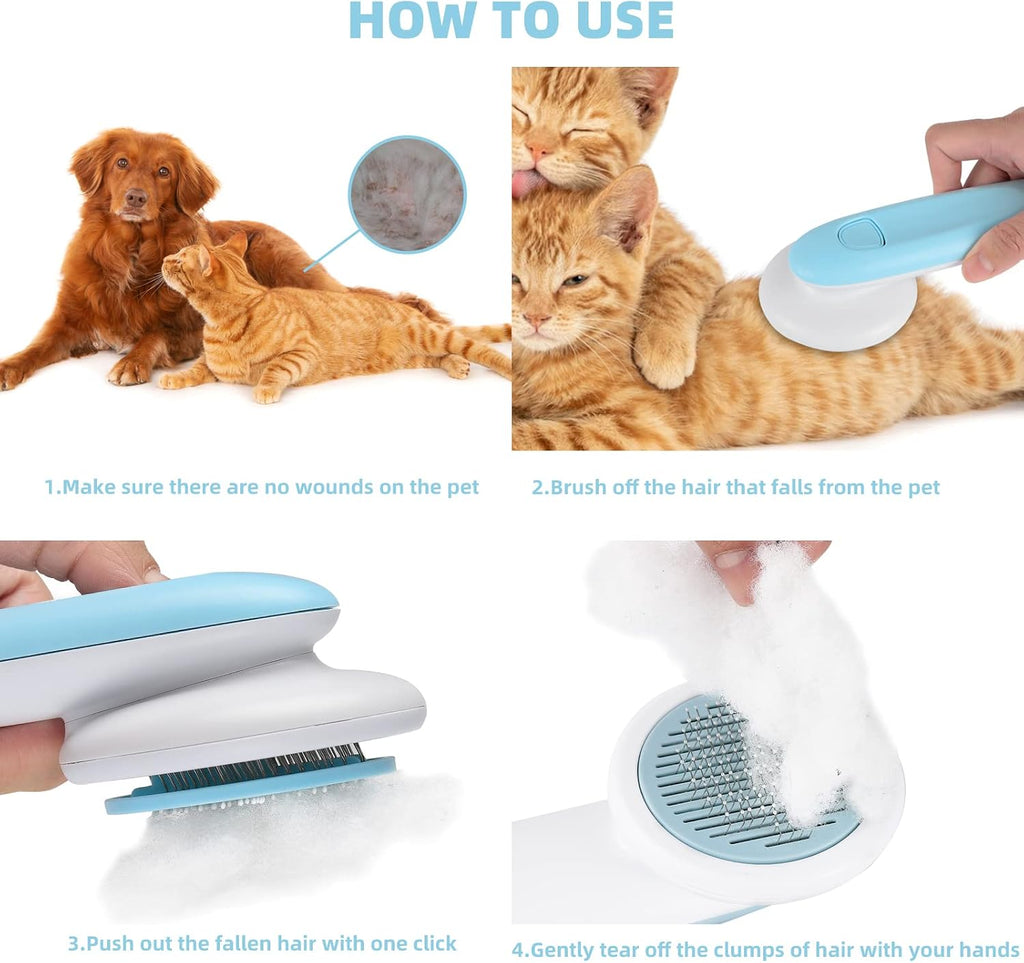 Pet Brush, Dog Brush, Cat Brush, Hair Remover, Pet Brush, Self-Cleaning Slicker Brush, Soft Stainless Steel Bristles, Quickly Remove Matted Hair, Grooming Brush (Blue)