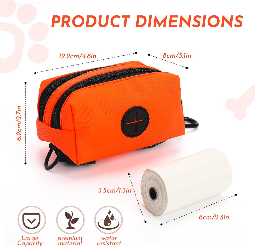Small Dog Treat Bags, Dog Treat Pouch with Double-Zip Pocket and Four-Button Closure, Waterproof Durable Treats Pouch with 1 Roll of Dog Waste Bags（Orange）
