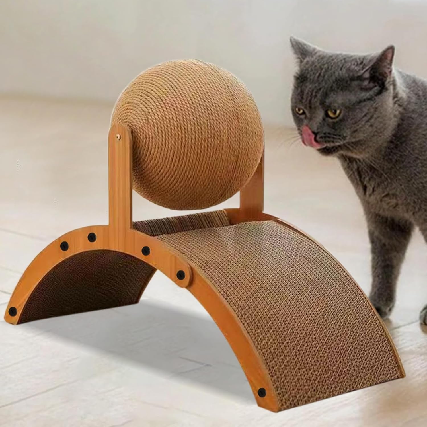 Cat Scratching Ball - Interactive Kitten Toys | Cat Scratching Ball | Pet Scratch Toy | Vertical Scratcher with Corrugated Base Interactive Kitten Toy for Multi-Play Rest Living Room Window Senior Pat | Cat Scratching Board for Indoor Bedroom Living Room Home House Balcony Patio Outdoor Kitten