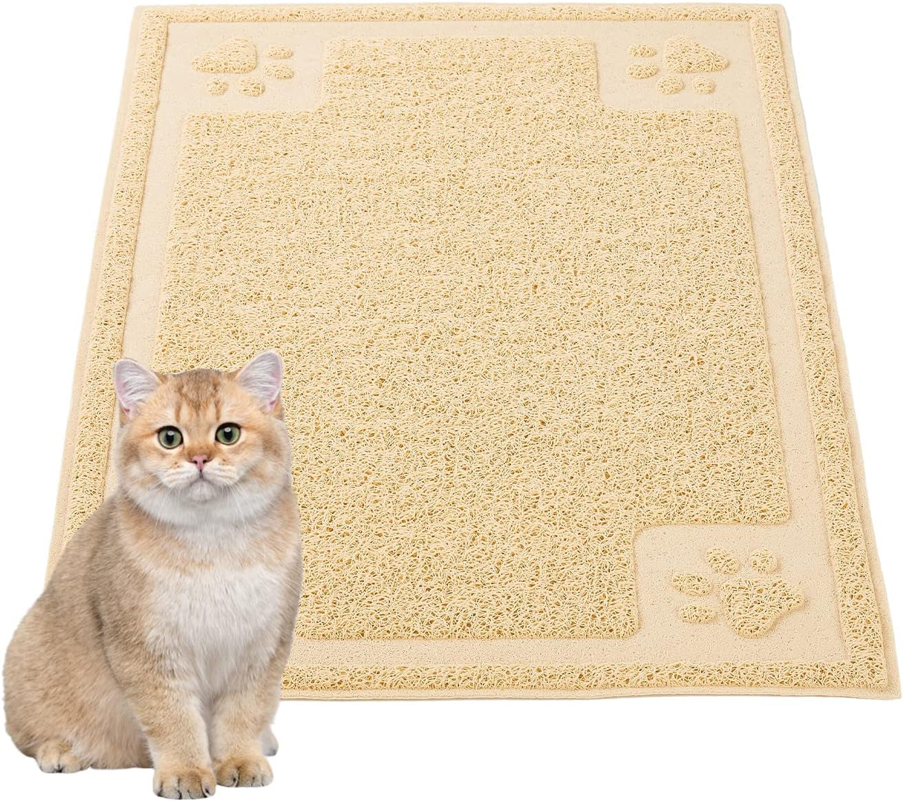 Cat Litter Mat, Large 60 × 40Cm Durable Non-Slip Cat Litter Box Pad, Waterproof Litter Trapping Mat, Pet Feeding Mat for Cat Dog, Beige