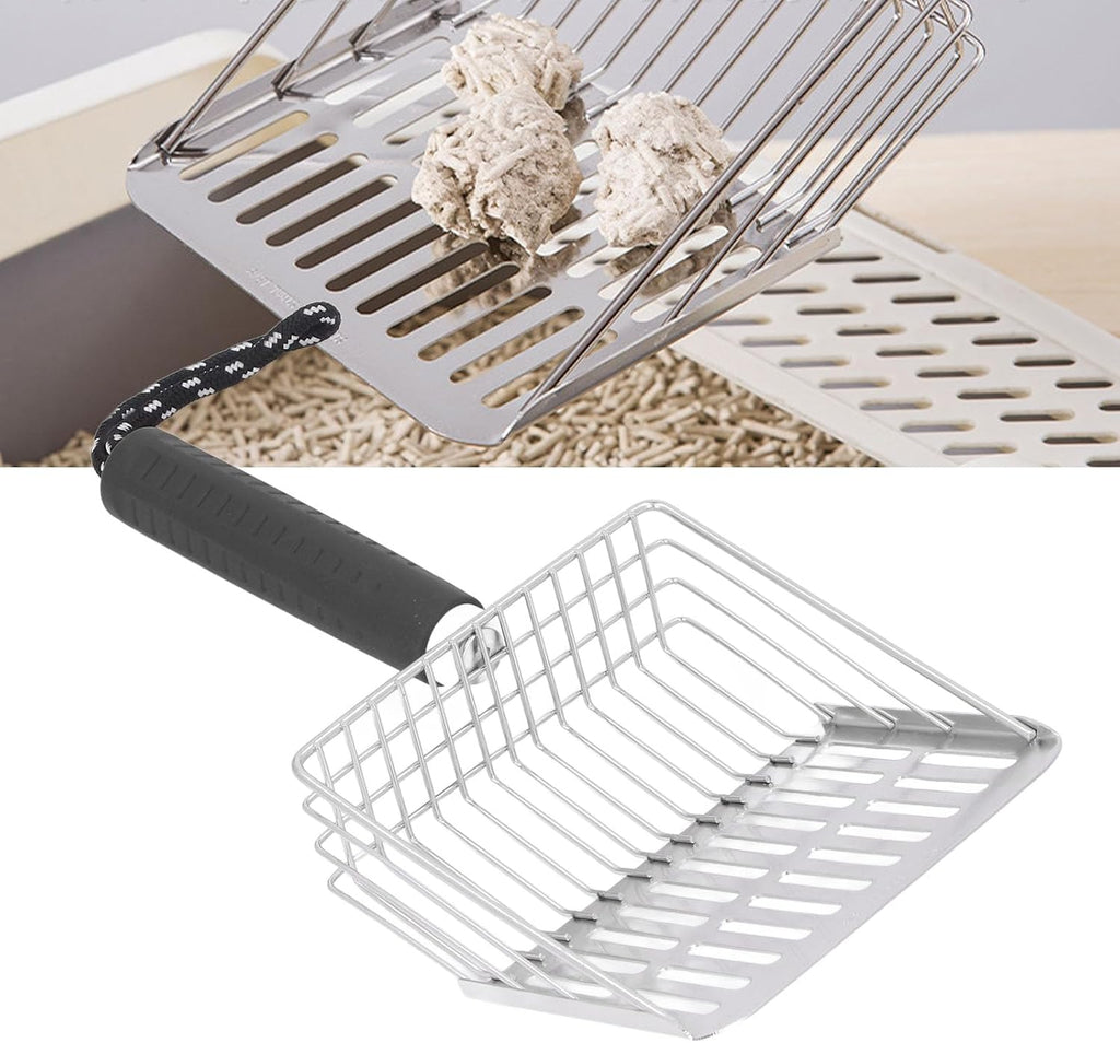 304 Stainless Steel Cat Litter Scoop | Removable Handle & Quick Filtration | Litter Box Scooper for Cats/Gardening/Beach | Sturdy & Non - Tarnishing (Black)