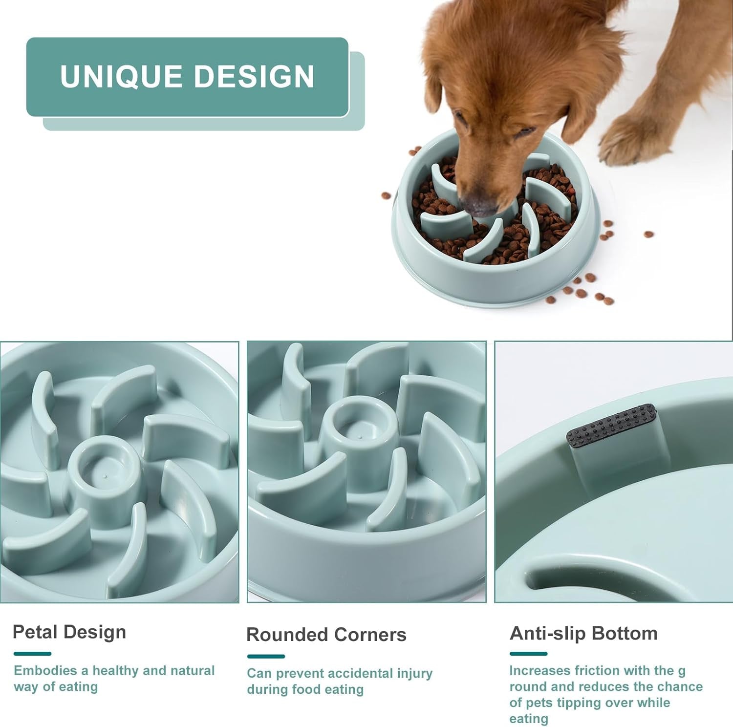Slow Feeder Dog Bowl, anti Gulp Bowl for Fast Eaters | Non Slip Dog Food Bowl for Dry and Wet Food, Helps Slow Eating, 4 Cups, Easy Clean, for Medium and Large Dogs