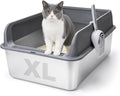 XL Stainless Steel Cat Litter Tray, Extra Large Litter Tray - 60X40X17 Cm | XL Litter Tray for Big Cats, High-Sided, Non-Stick Surface, Includes Litter Scoop