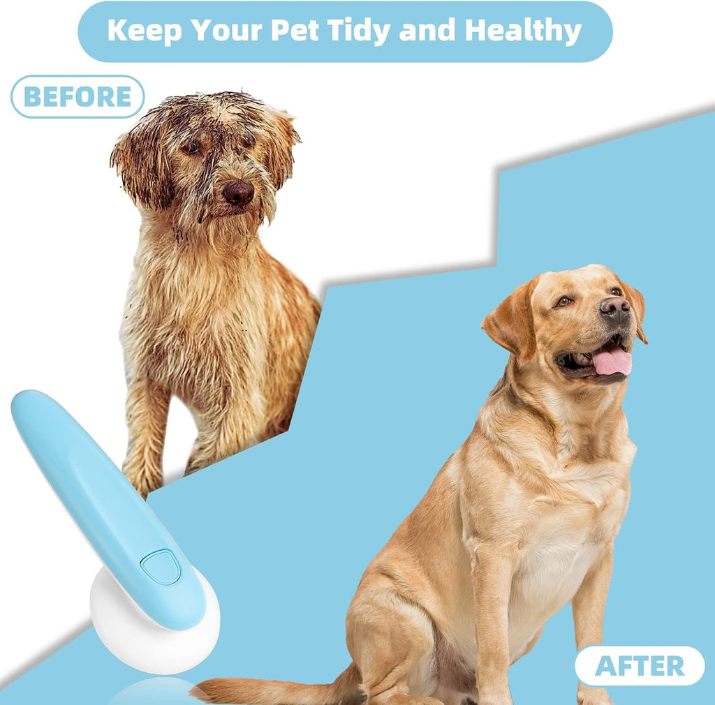 Pet Brush, Dog Brush, Cat Brush, Hair Remover, Pet Brush, Self-Cleaning Slicker Brush, Soft Stainless Steel Bristles, Quickly Remove Matted Hair, Grooming Brush (Blue)