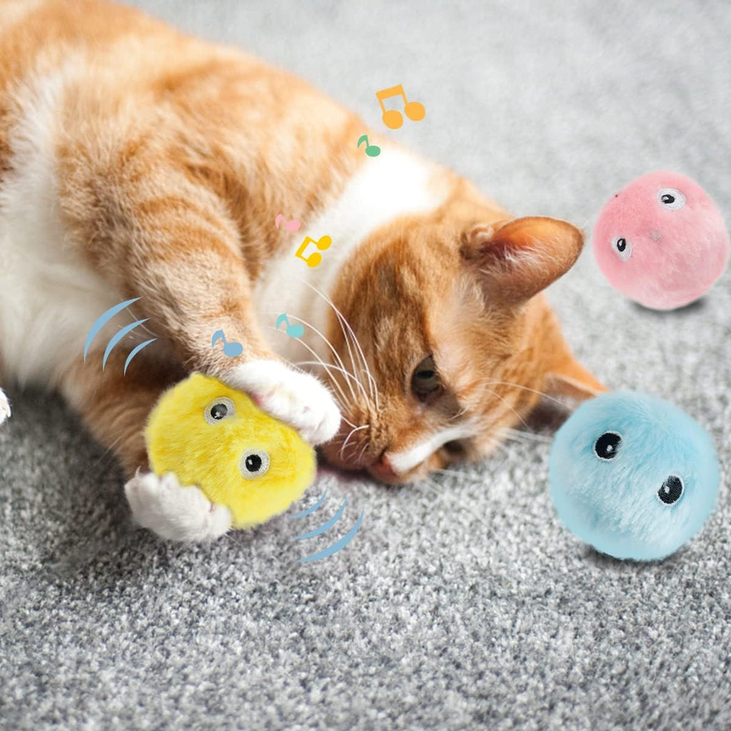 Interactive Cat Ball Toy, Interactive Indoor Cat Toy with Bird Calls, Frogs and Crickets, Plush Balls for Cats Hunting (3Pcs)