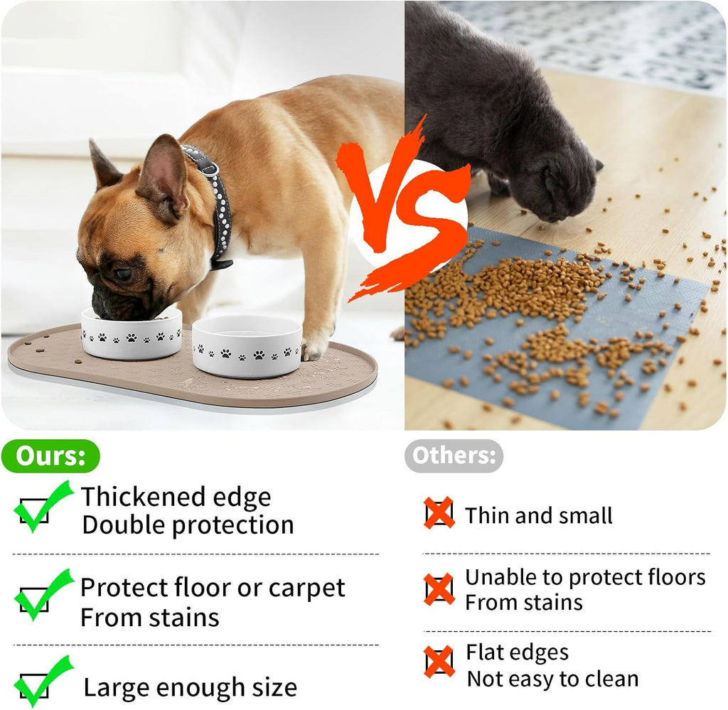 Dog Food Mat Anti-Slip Bowl Mats, High-Lips Waterproof Pet Placemat
