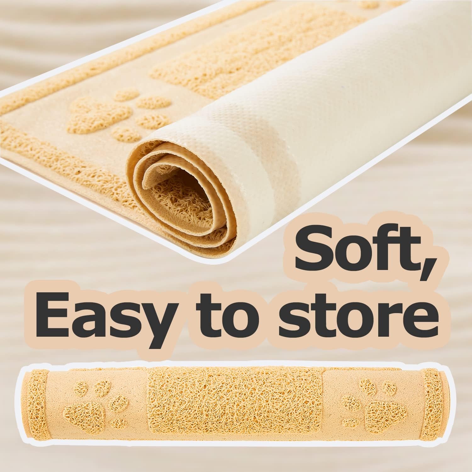 Cat Litter Mat, Large 60 × 40Cm Durable Non-Slip Cat Litter Box Pad, Waterproof Litter Trapping Mat, Pet Feeding Mat for Cat Dog, Beige