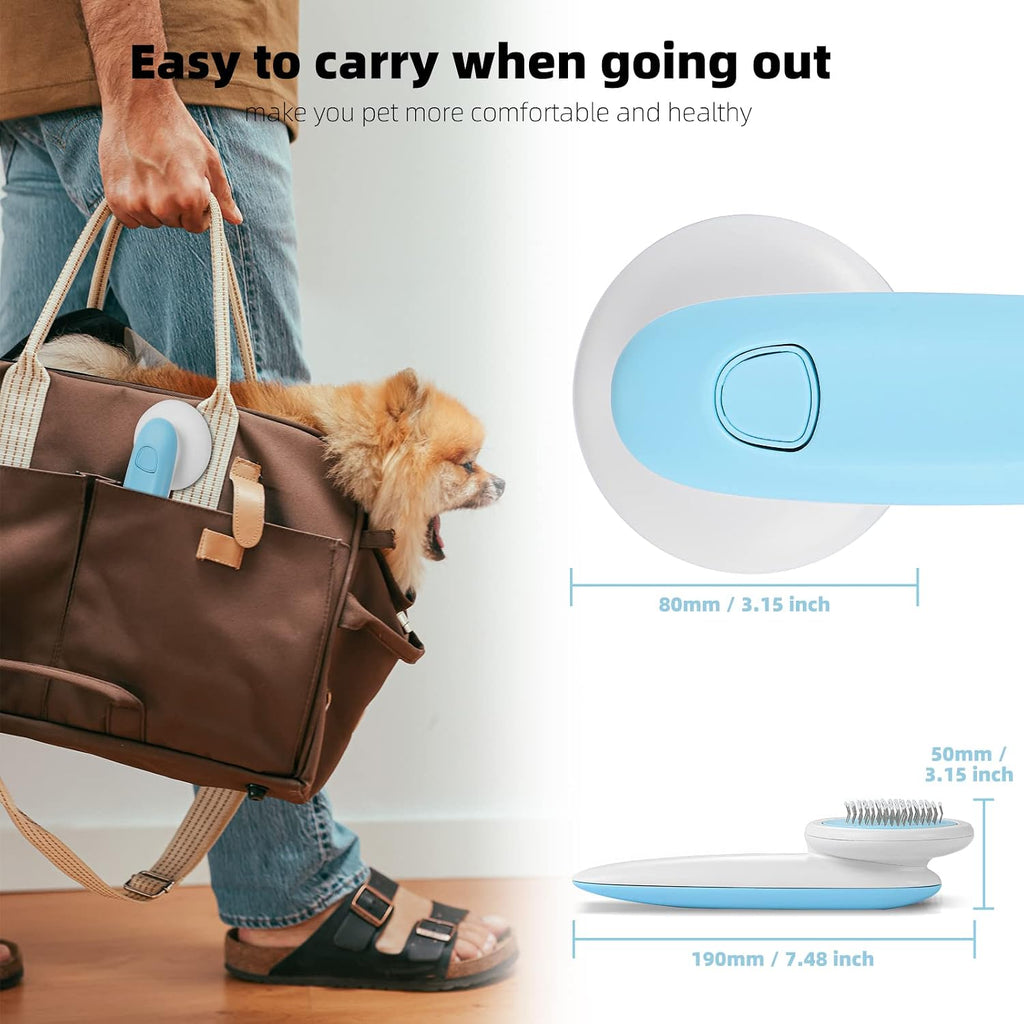 Pet Brush, Dog Brush, Cat Brush, Hair Remover, Pet Brush, Self-Cleaning Slicker Brush, Soft Stainless Steel Bristles, Quickly Remove Matted Hair, Grooming Brush (Blue)