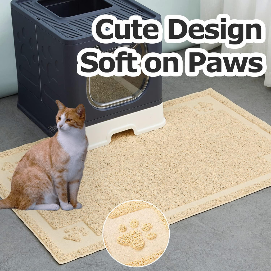 Cat Litter Mat, Large 60 × 40Cm Durable Non-Slip Cat Litter Box Pad, Waterproof Litter Trapping Mat, Pet Feeding Mat for Cat Dog, Beige