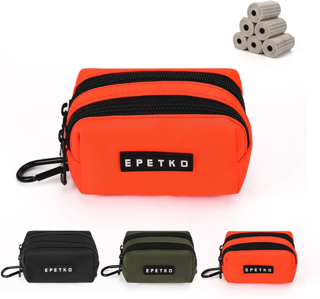 Small Dog Treat Bags, Dog Treat Pouch with Double-Zip Pocket and Four-Button Closure, Waterproof Durable Treats Pouch with 1 Roll of Dog Waste Bags（Orange）
